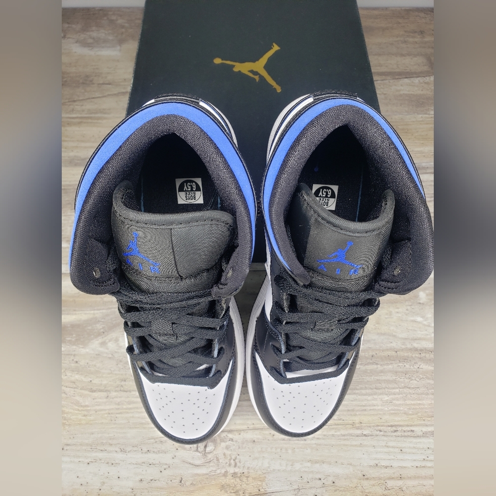 Nike Air Jordan 1 NEW  Mid Black White Royal Blue - Picture 6 of 9